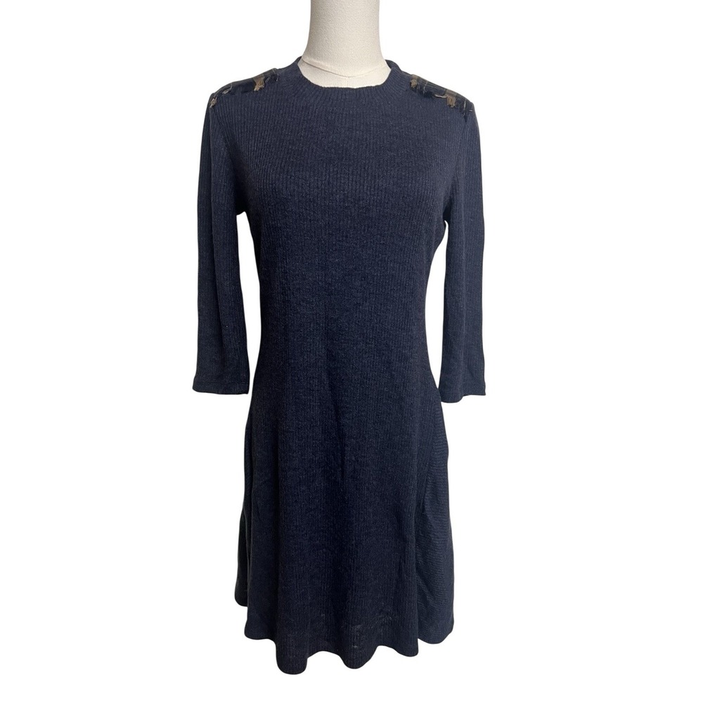 THML Womens Sweater Dress Small Plaid Shoulder Detail Fall Thanksgiving Preppy